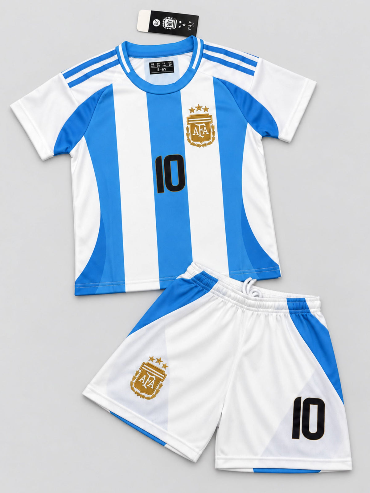 Kids Argentina Messi #10 Blue & White Soccer Jersey & Shorts Set Youth Boys Girls