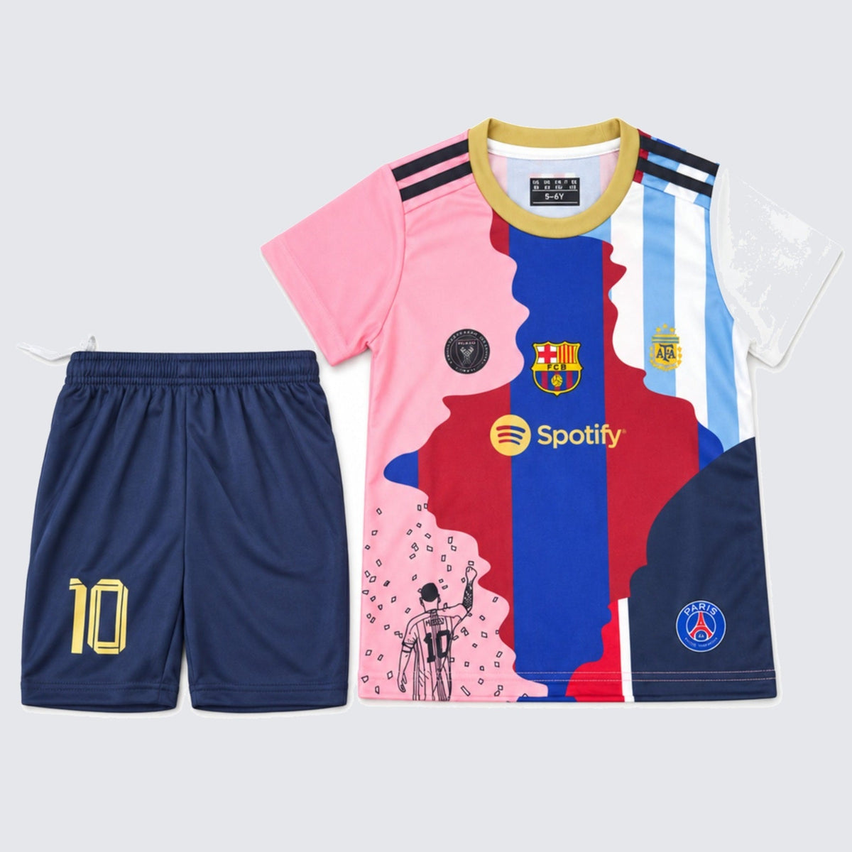 Kids Messi #10 PSG Mashup Soccer Jersey & Shorts Set Multicolor Youth Boys Girls