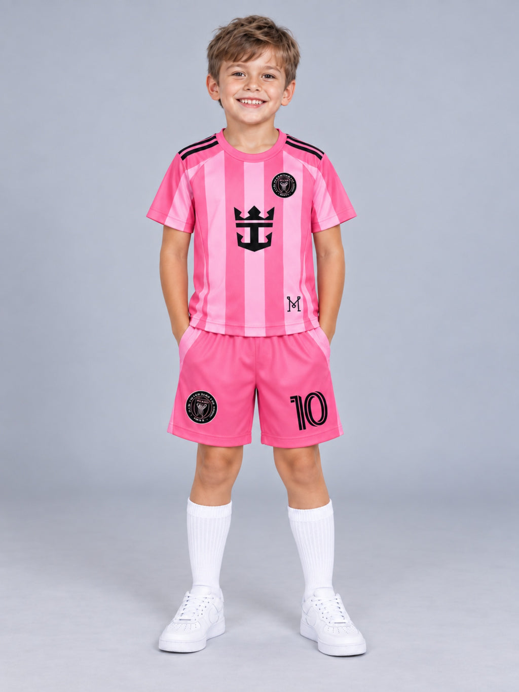 Kids Inter Miami Messi #10 Pink Soccer Jersey & Shorts Set Youth Boys Girls