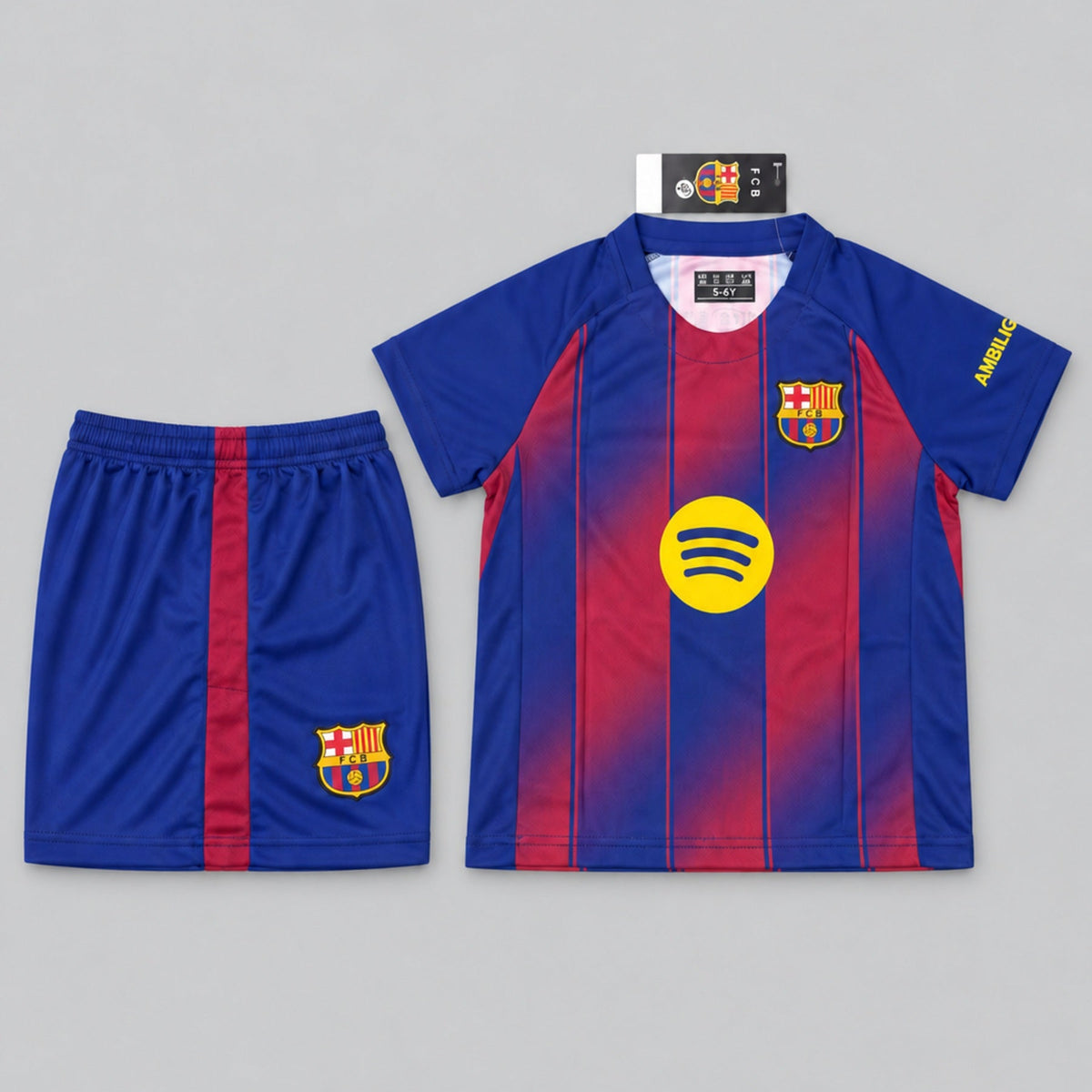 Kids Barcelona Lamine Yamal #10 Soccer Jersey & Shorts Set Blue & Red Youth Boys Girls