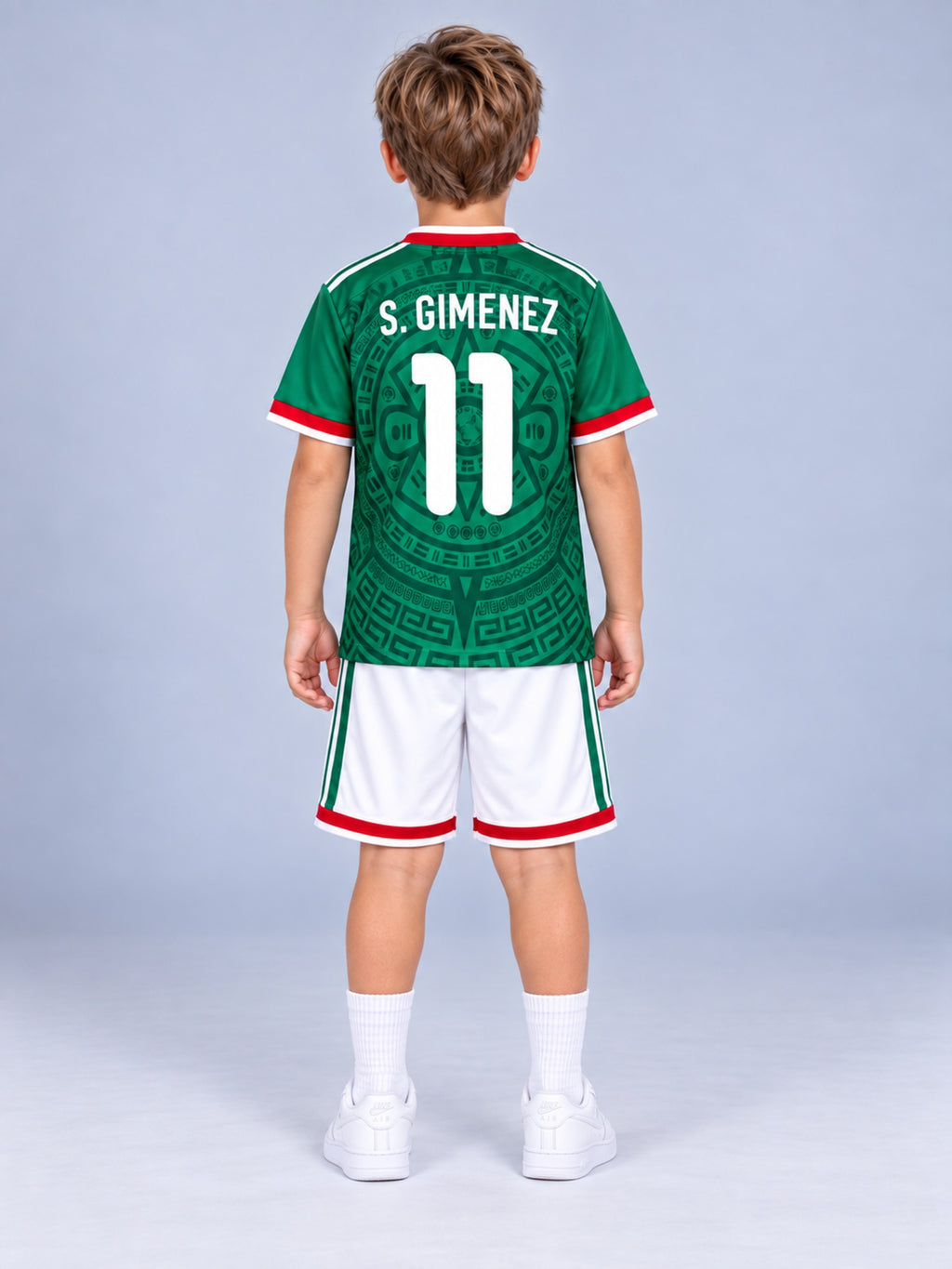 Kids Mexico Santiago Gimenez #11 Green Soccer Jersey & Shorts Set Youth Boys Girls