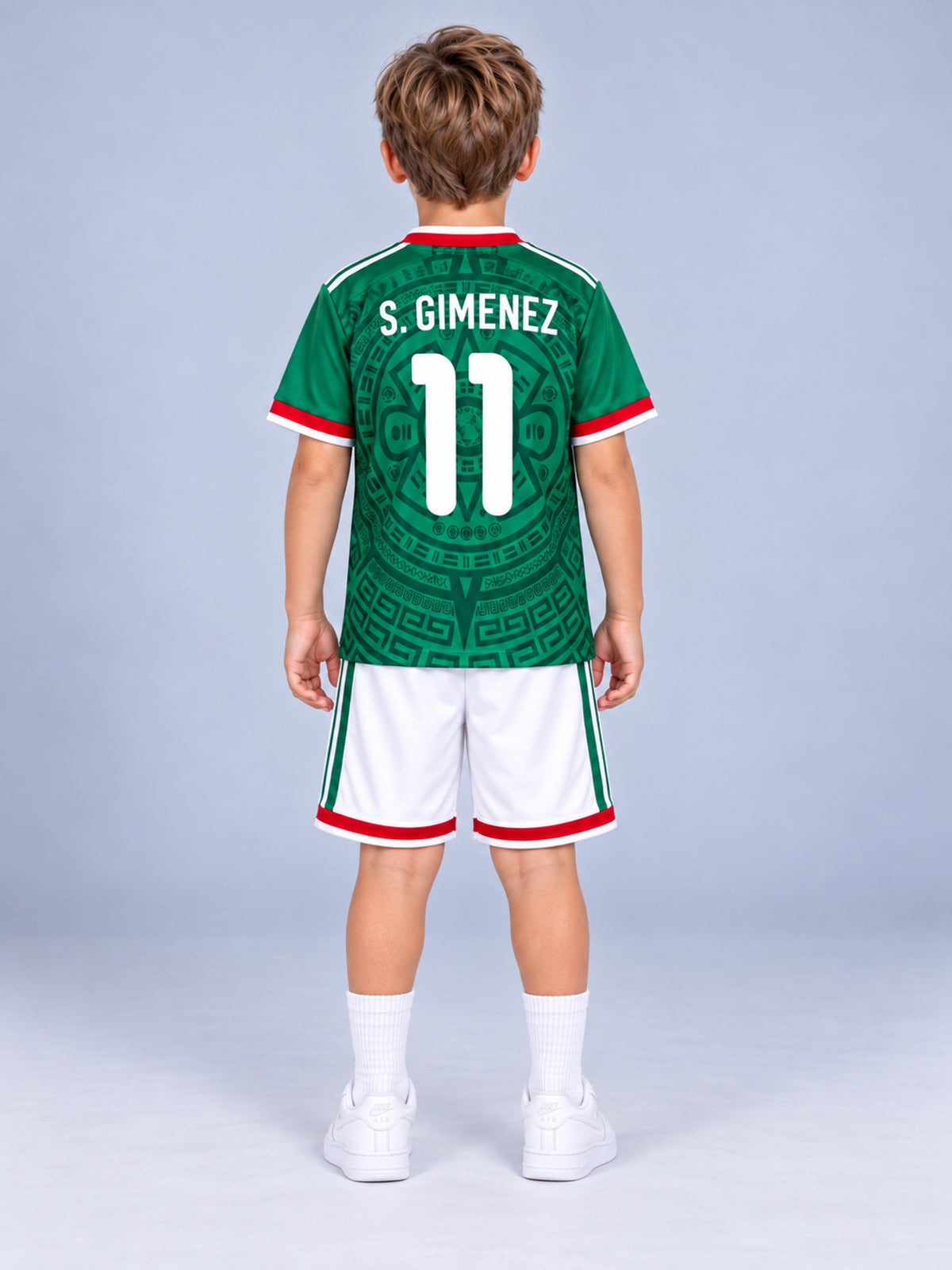 Kids Mexico Santiago Gimenez #11 Green Soccer Jersey & Shorts Set Youth Boys Girls