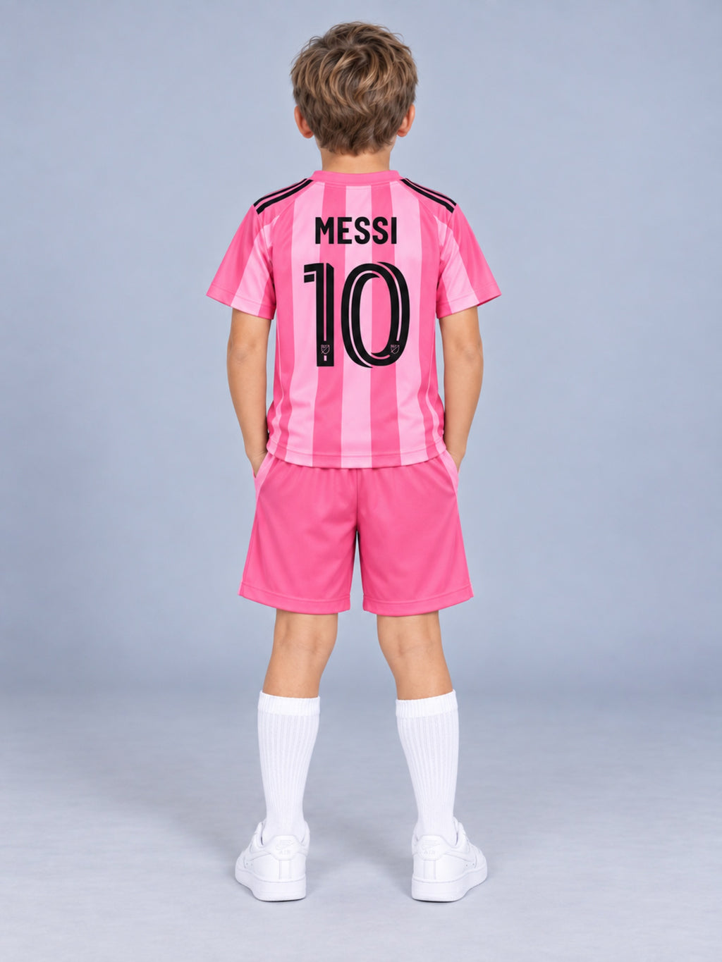 Kids Inter Miami Messi #10 Pink Soccer Jersey & Shorts Set Youth Boys Girls