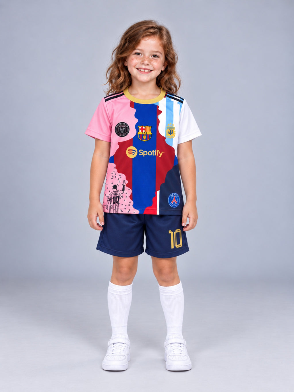 Kids Messi #10 PSG Mashup Soccer Jersey & Shorts Set Multicolor Youth Boys Girls