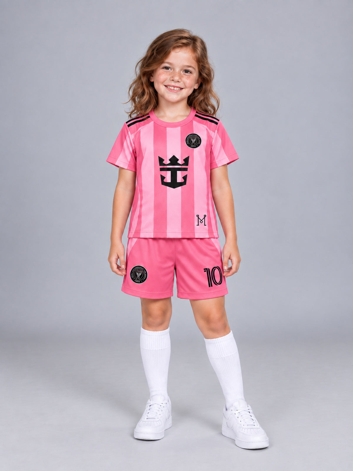 Kids Inter Miami Messi #10 Pink Soccer Jersey & Shorts Set Youth Boys Girls