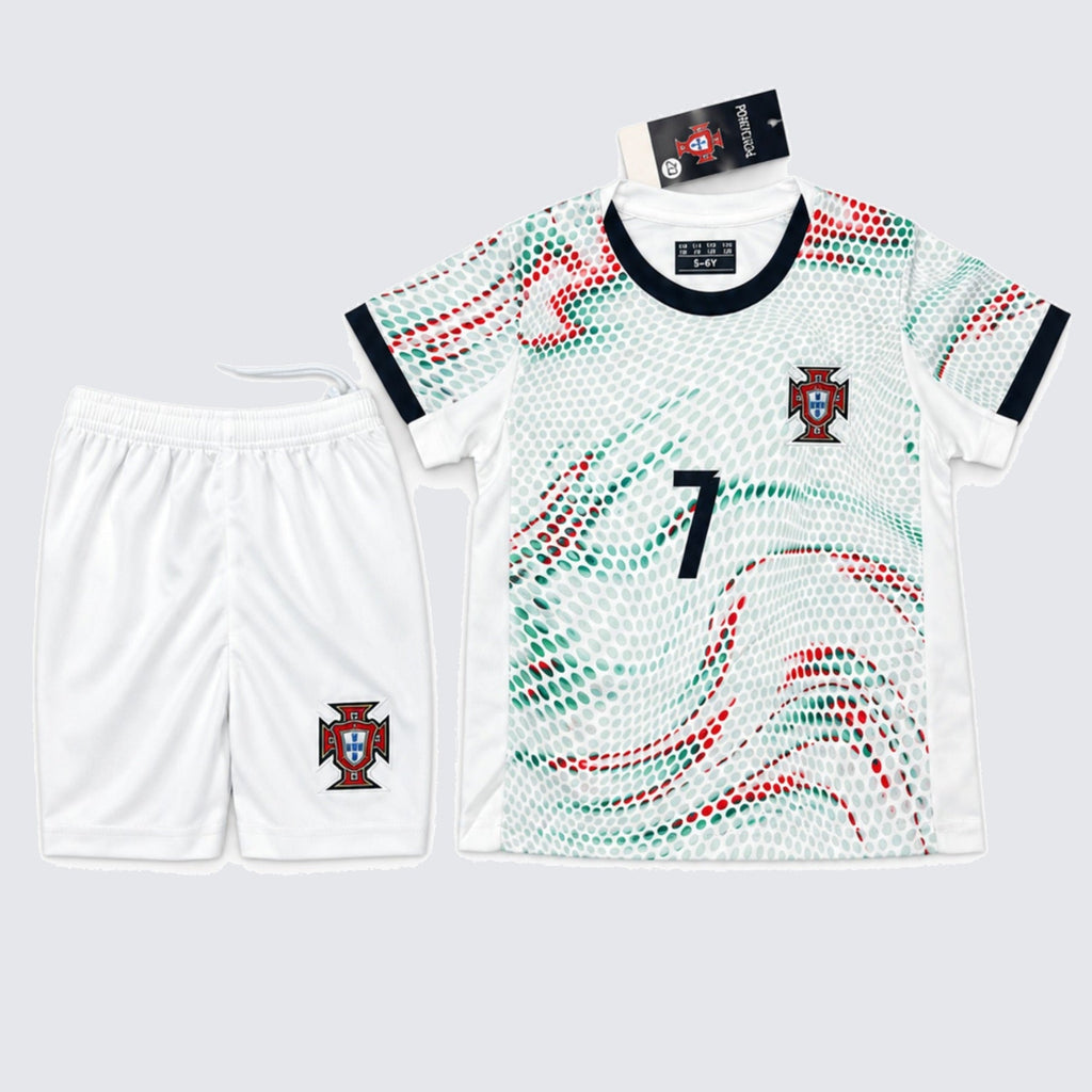 Kids Ronaldo Portugal #7 White Soccer Jersey & Shorts Set Boys Girls