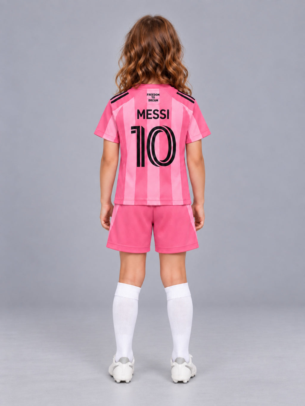 Kids Inter Miami Messi #10 Pink Soccer Jersey & Shorts Set Youth Boys Girls