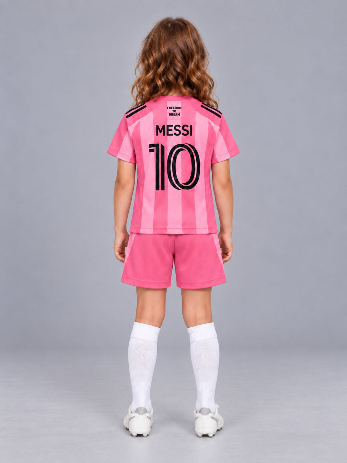 Kids Inter Miami Messi #10 Pink Soccer Jersey & Shorts Set Youth Boys Girls