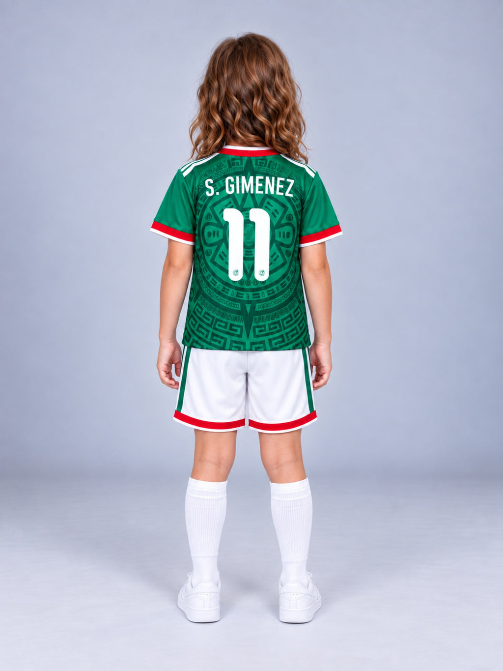Kids Mexico Santiago Gimenez #11 Green Soccer Jersey & Shorts Set Youth Boys Girls