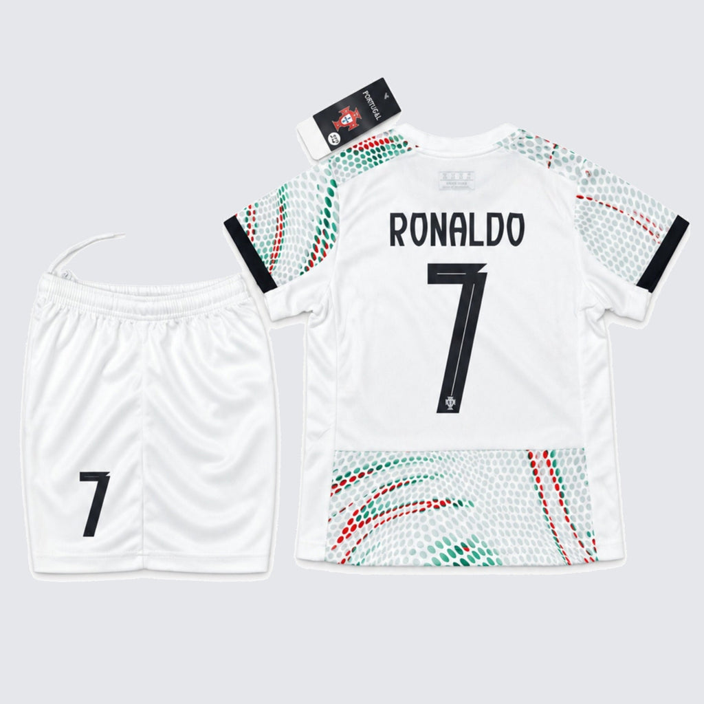 Kids Ronaldo Portugal #7 White Soccer Jersey & Shorts Set Boys Girls