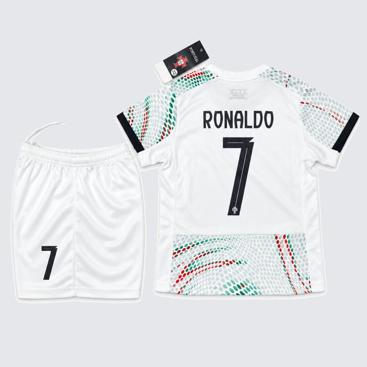Kids Ronaldo Portugal #7 White Soccer Jersey & Shorts Set Boys Girls