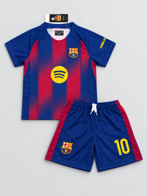 Kids Barcelona Lamine Yamal #10 Soccer Jersey & Shorts Set Blue & Red Youth Boys Girls