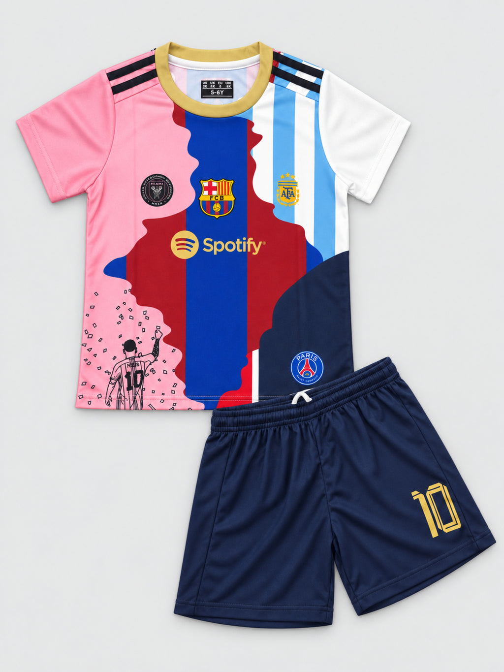 Kids Messi #10 PSG Mashup Soccer Jersey & Shorts Set Multicolor Youth Boys Girls