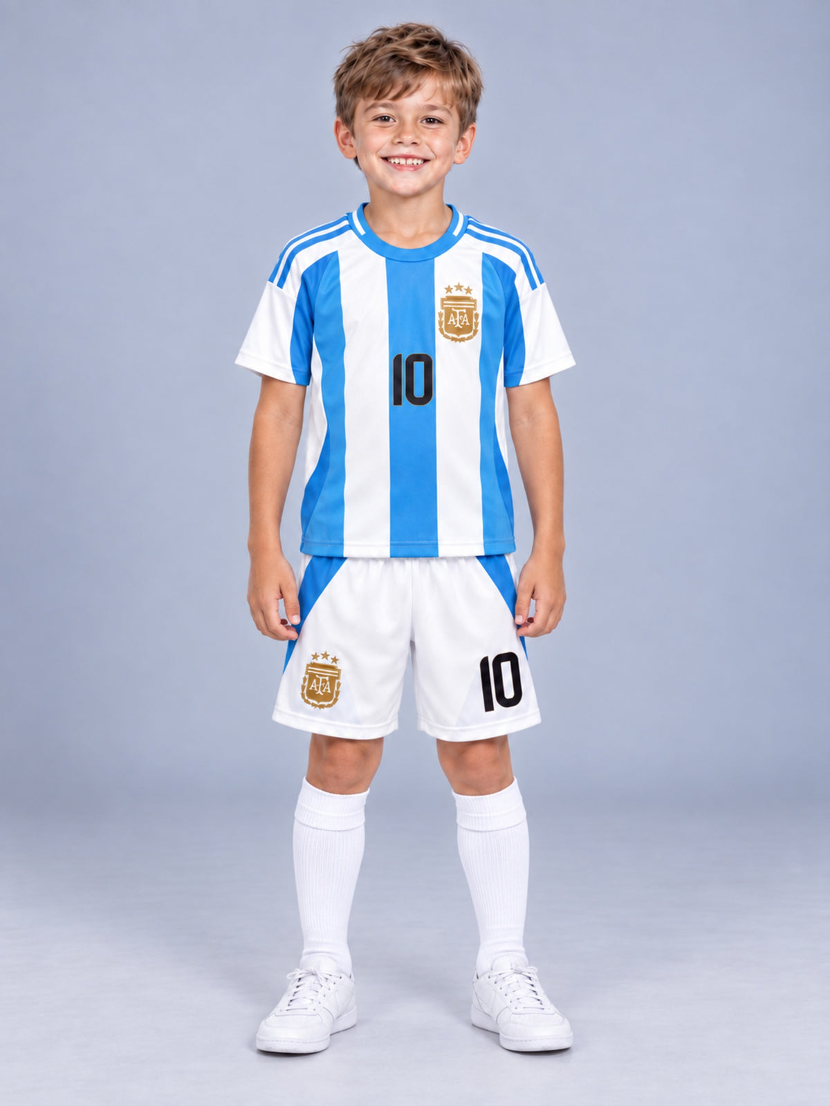 Kids Argentina Messi #10 Blue & White Soccer Jersey & Shorts Set Youth Boys Girls