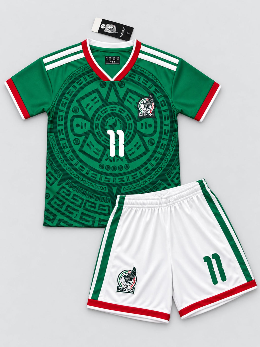 Kids Mexico Santiago Gimenez #11 Green Soccer Jersey & Shorts Set Youth Boys Girls
