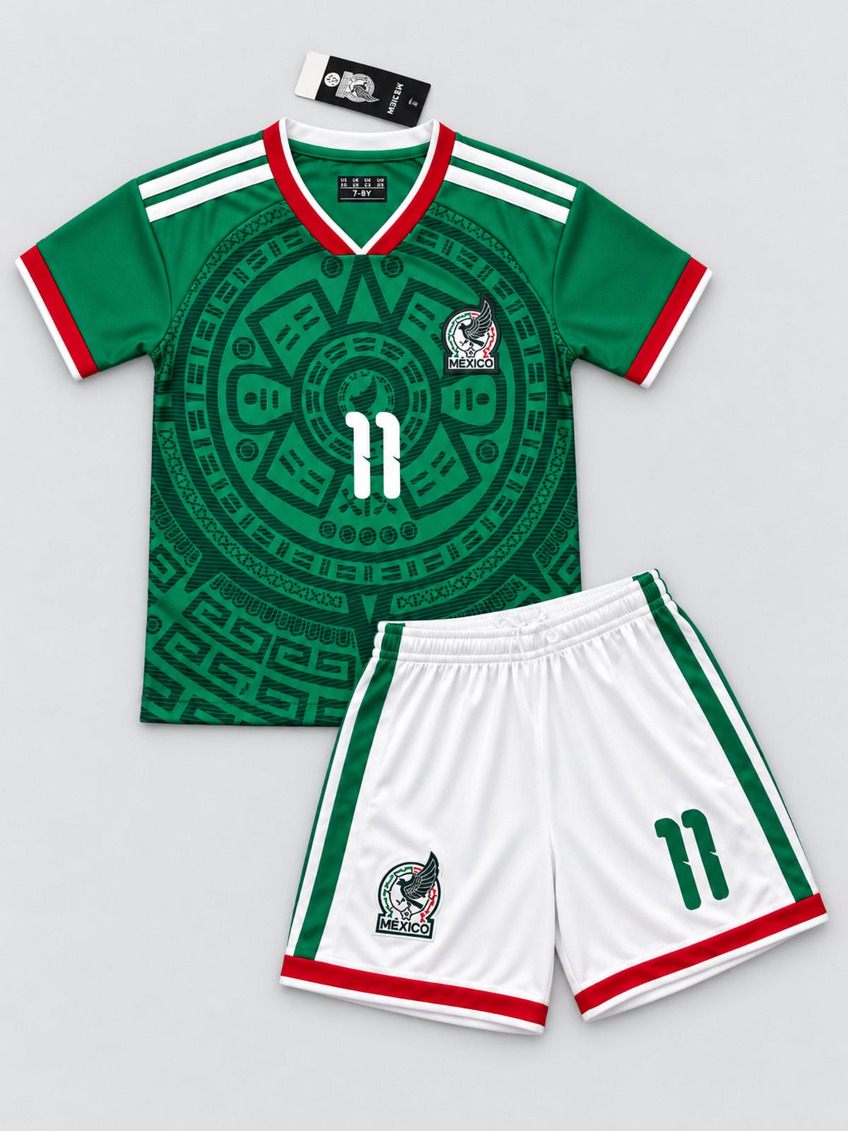 Kids Mexico Santiago Gimenez #11 Green Soccer Jersey & Shorts Set Youth Boys Girls