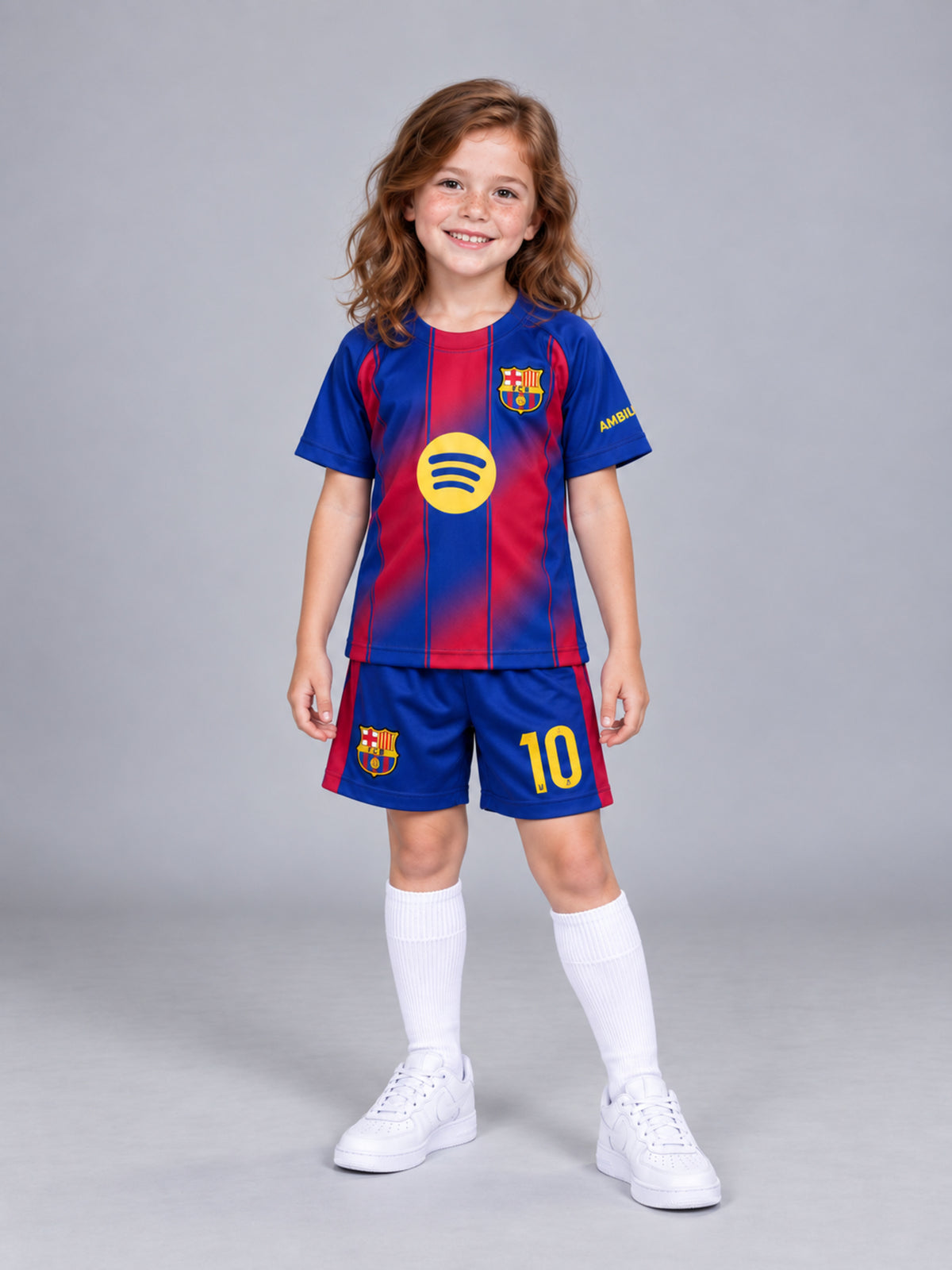 Kids Barcelona Lamine Yamal #10 Soccer Jersey & Shorts Set Blue & Red Youth Boys Girls