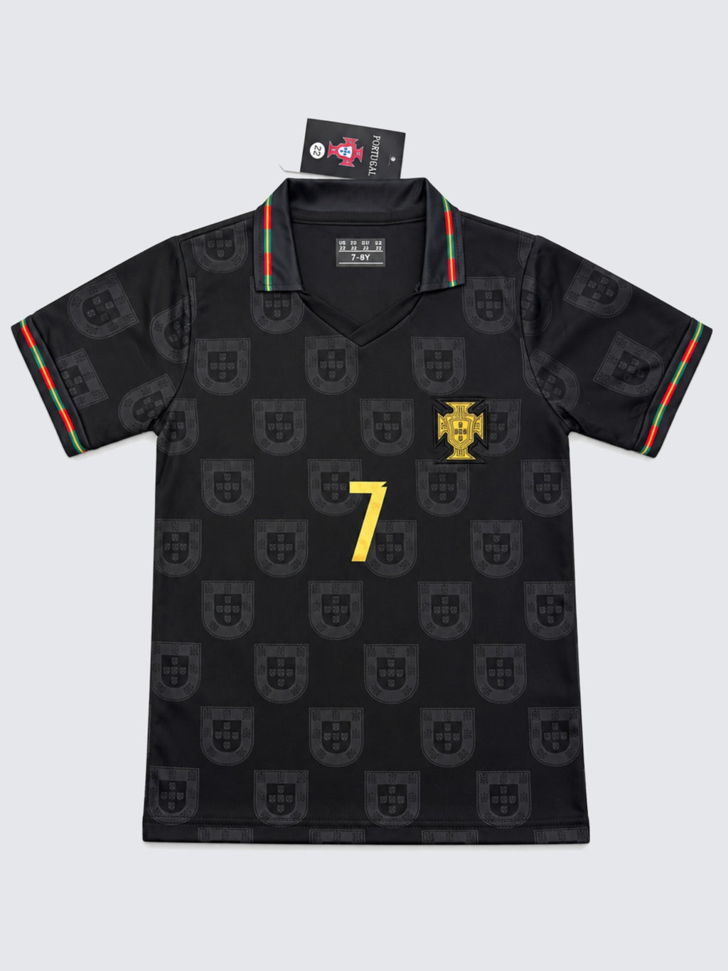 Kids Portugal Ronaldo #7 Black & Gold Soccer Jersey & Shorts Set Youth Boys Girls