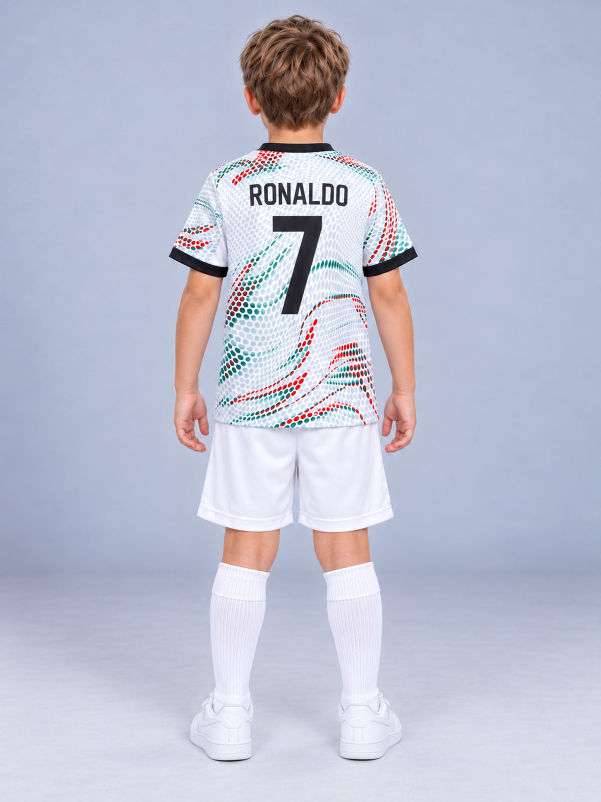 Kids Ronaldo Portugal #7 White Soccer Jersey & Shorts Set Boys Girls