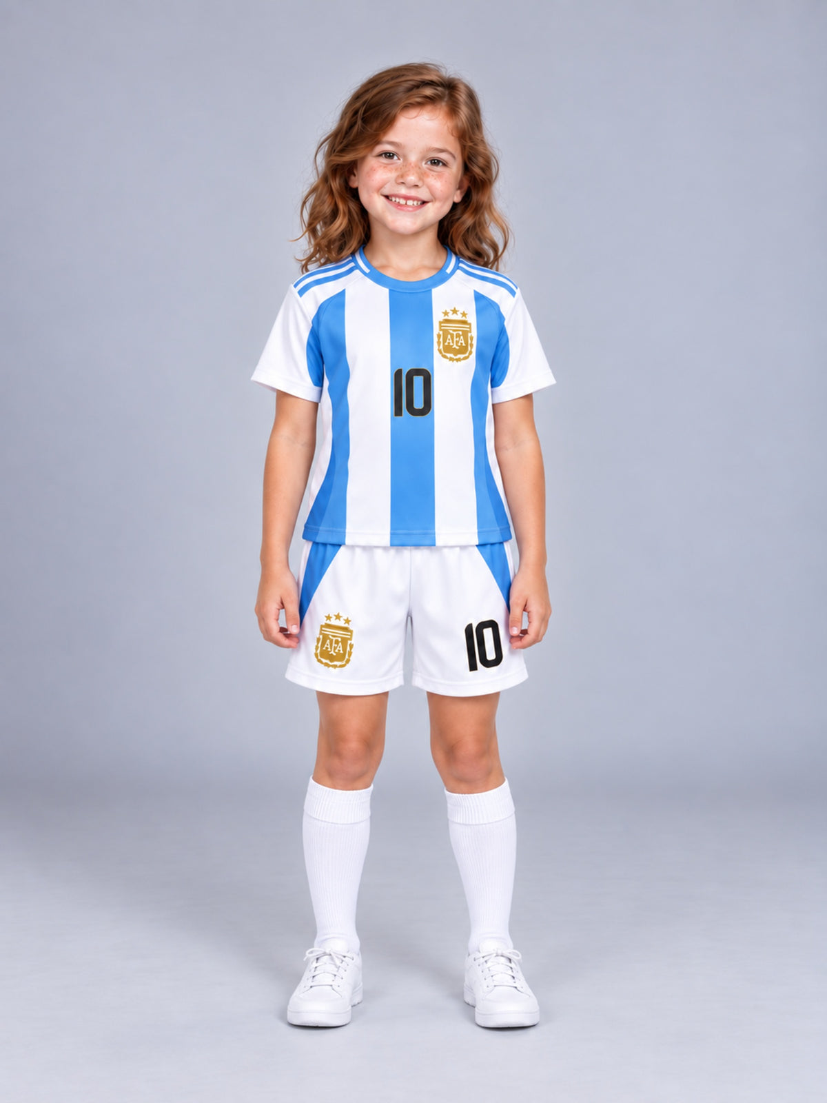 Kids Argentina Messi #10 Blue & White Soccer Jersey & Shorts Set Youth Boys Girls