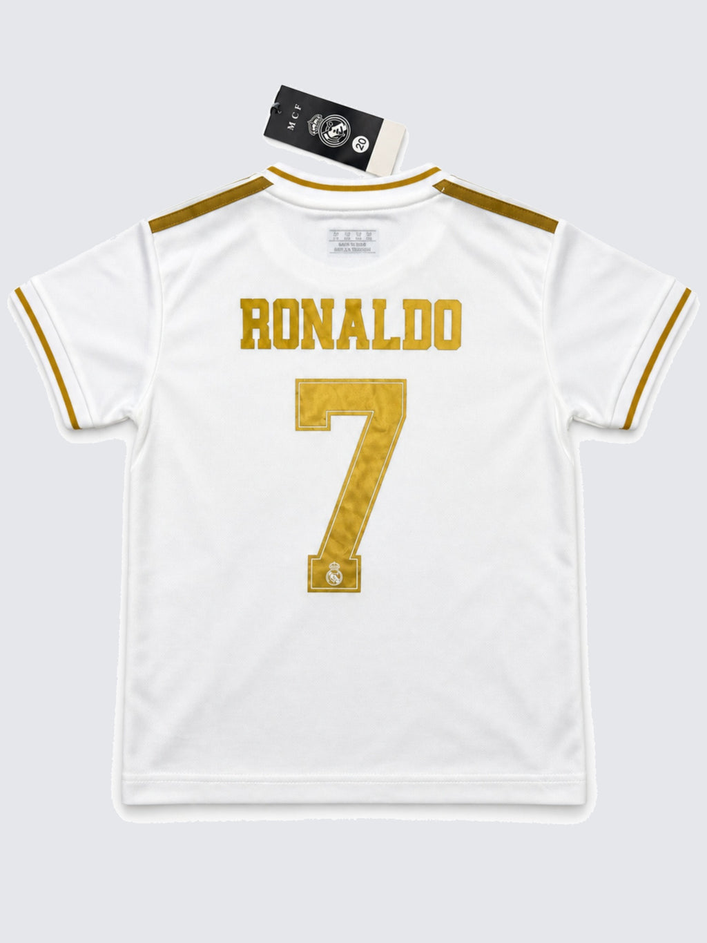 Kids Real Madrid Ronaldo #7 White & Gold Soccer Jersey & Shorts Set Youth Boys Girls