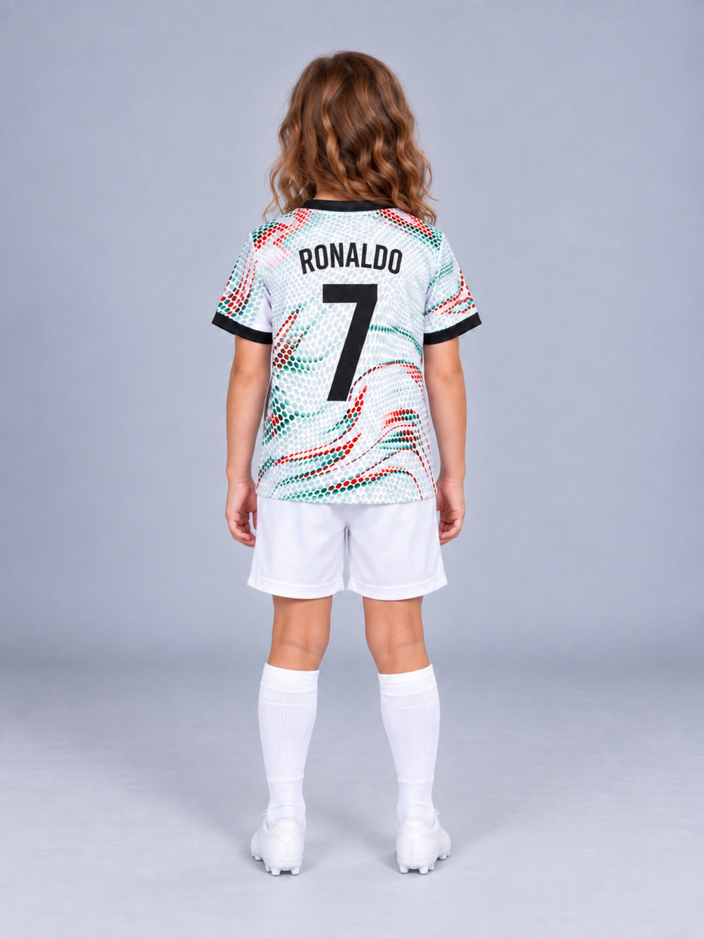 Kids Ronaldo Portugal #7 White Soccer Jersey & Shorts Set Boys Girls