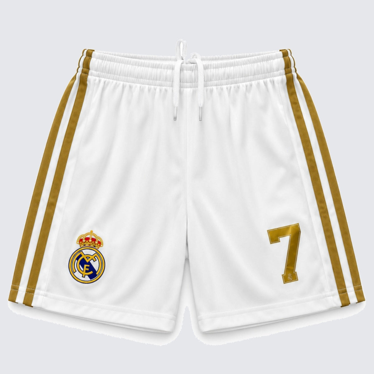 Kids Real Madrid Ronaldo #7 White & Gold Soccer Jersey & Shorts Set Youth Boys Girls