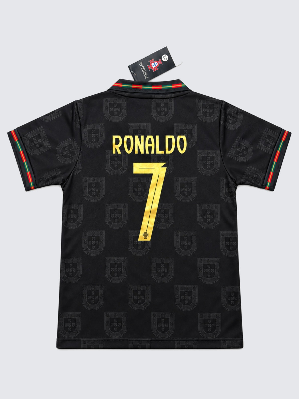 Kids Portugal Ronaldo #7 Black & Gold Soccer Jersey & Shorts Set Youth Boys Girls