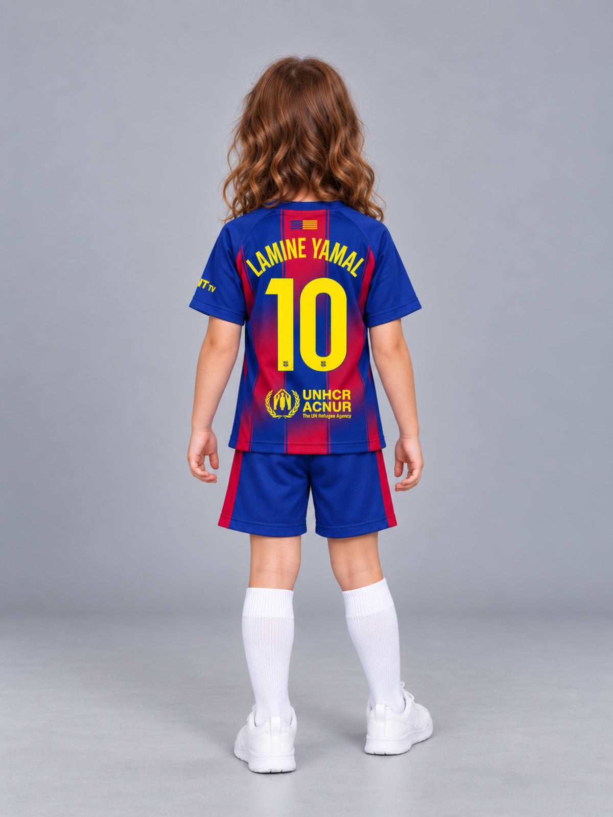 Kids Barcelona Lamine Yamal #10 Soccer Jersey & Shorts Set Blue & Red Youth Boys Girls