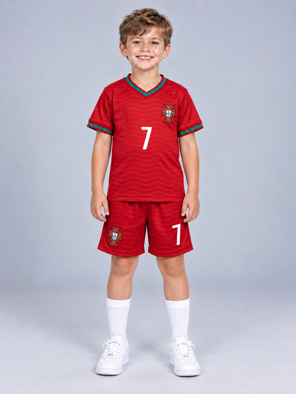 Kids Portugal Ronaldo #7 Red Soccer Jersey & Shorts Set Youth Boys Girls