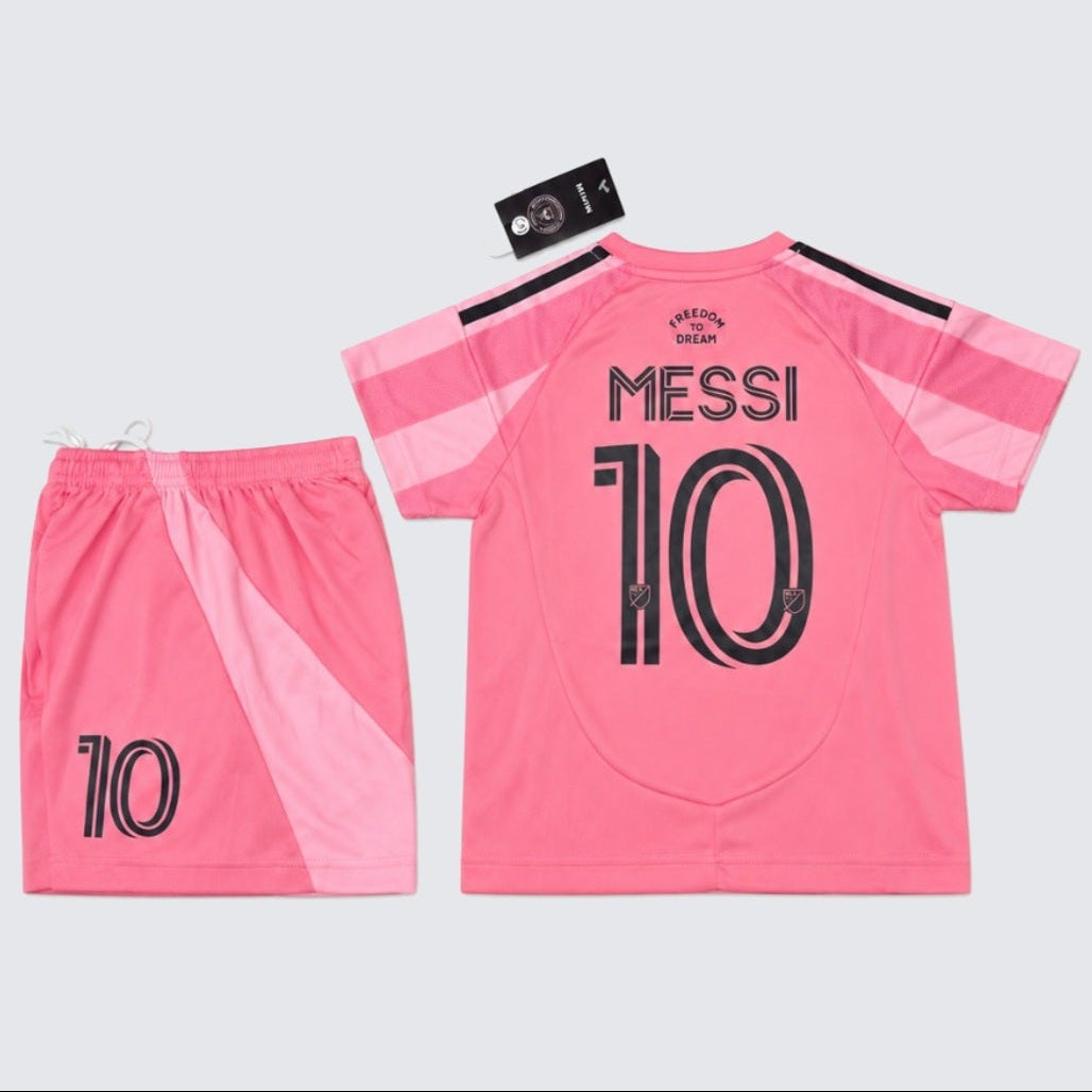 Kids Inter Miami Messi #10 Pink Soccer Jersey & Shorts Set Youth Boys Girls