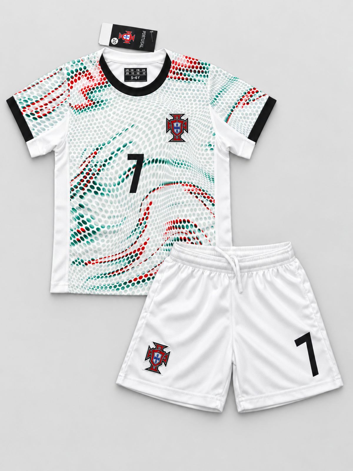 Kids Ronaldo Portugal #7 White Soccer Jersey & Shorts Set Boys Girls