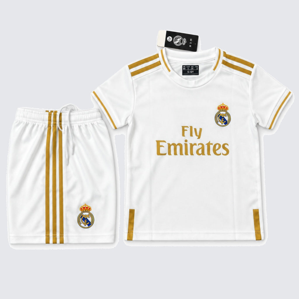 Kids Real Madrid Ronaldo #7 White & Gold Soccer Jersey & Shorts Set Youth Boys Girls