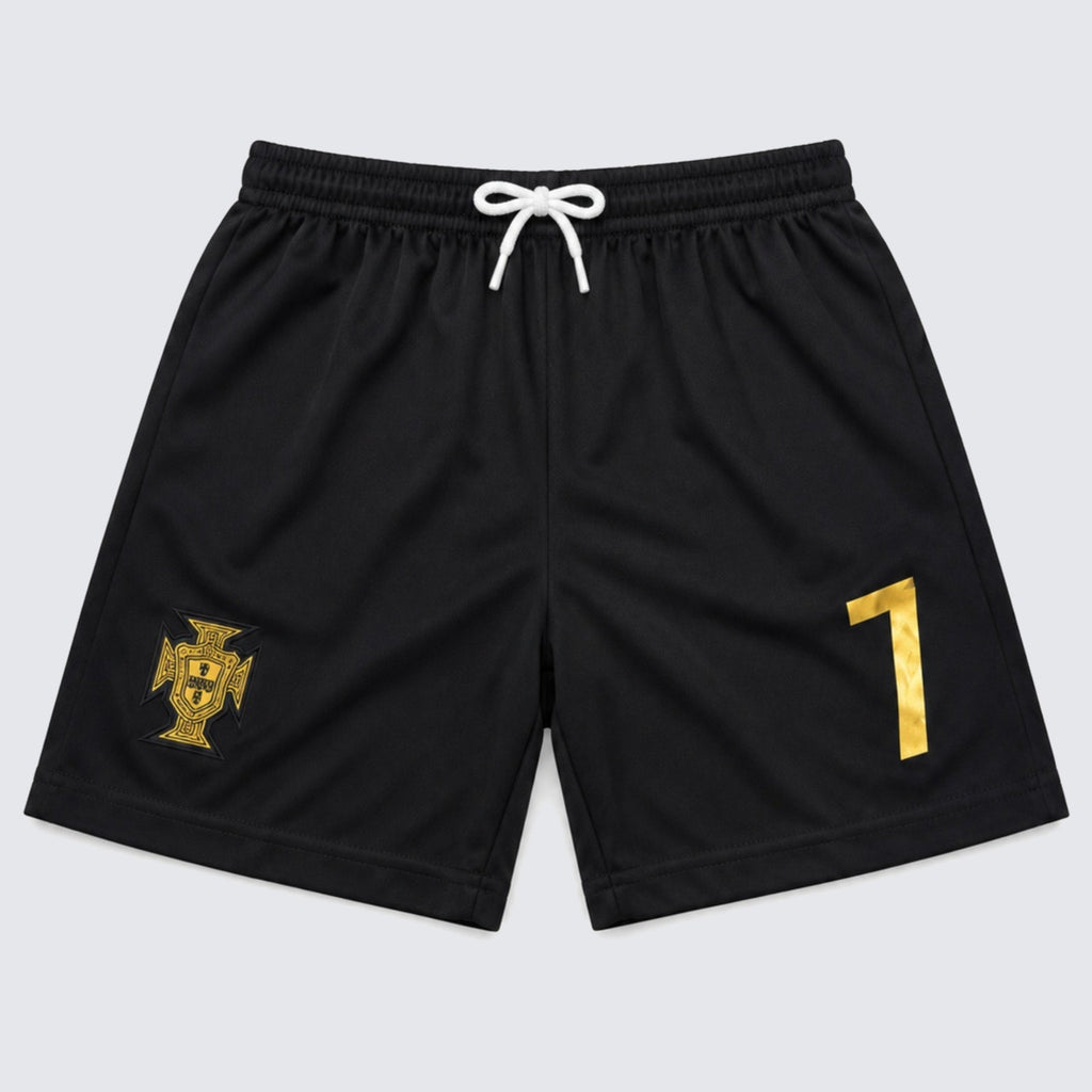 Kids Portugal Ronaldo #7 Black & Gold Soccer Jersey & Shorts Set Youth Boys Girls