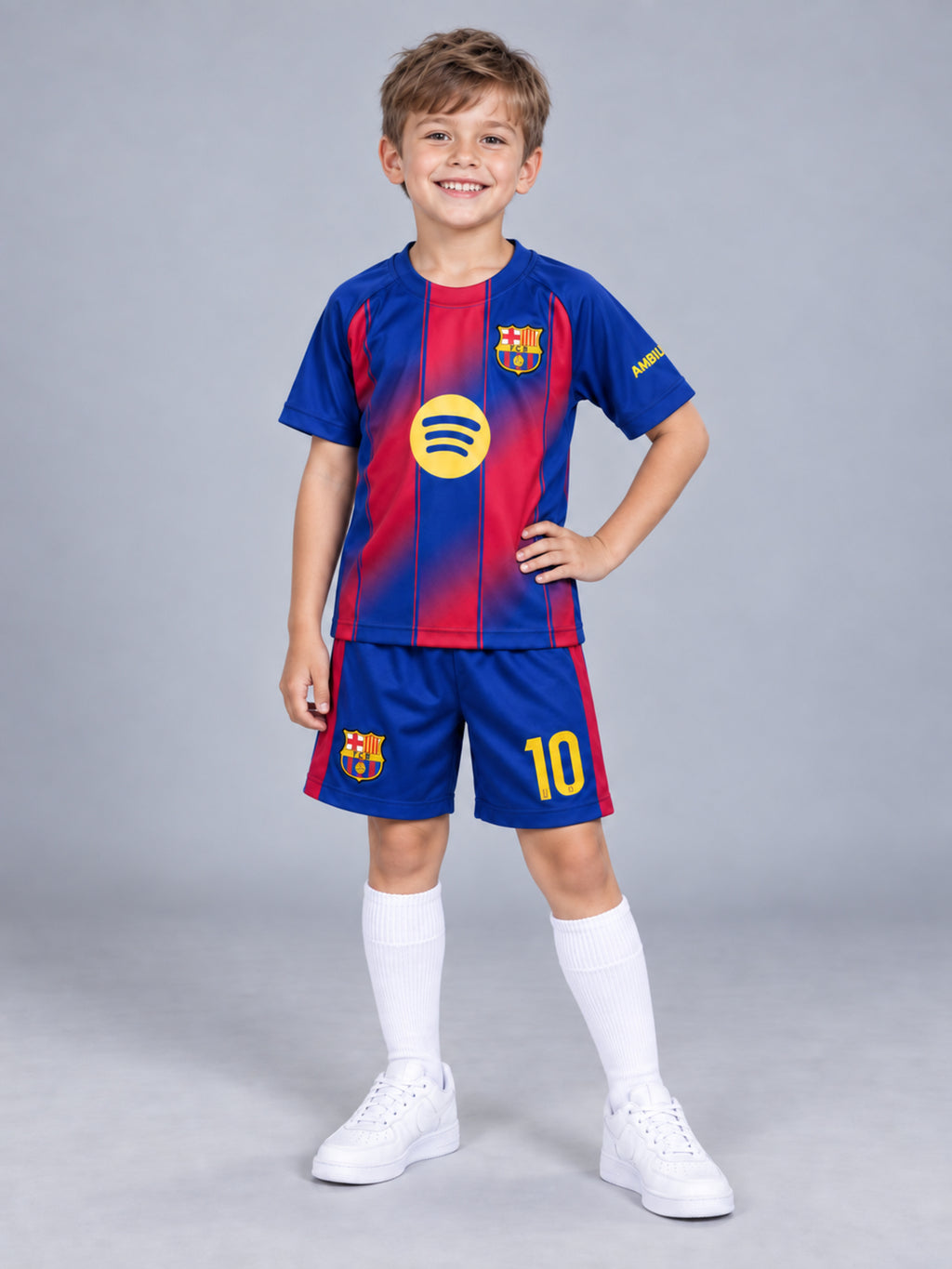 Kids Barcelona Lamine Yamal #10 Soccer Jersey & Shorts Set Blue & Red Youth Boys Girls