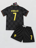 Kids Portugal Ronaldo #7 Black & Gold Soccer Jersey & Shorts Set Youth Boys Girls