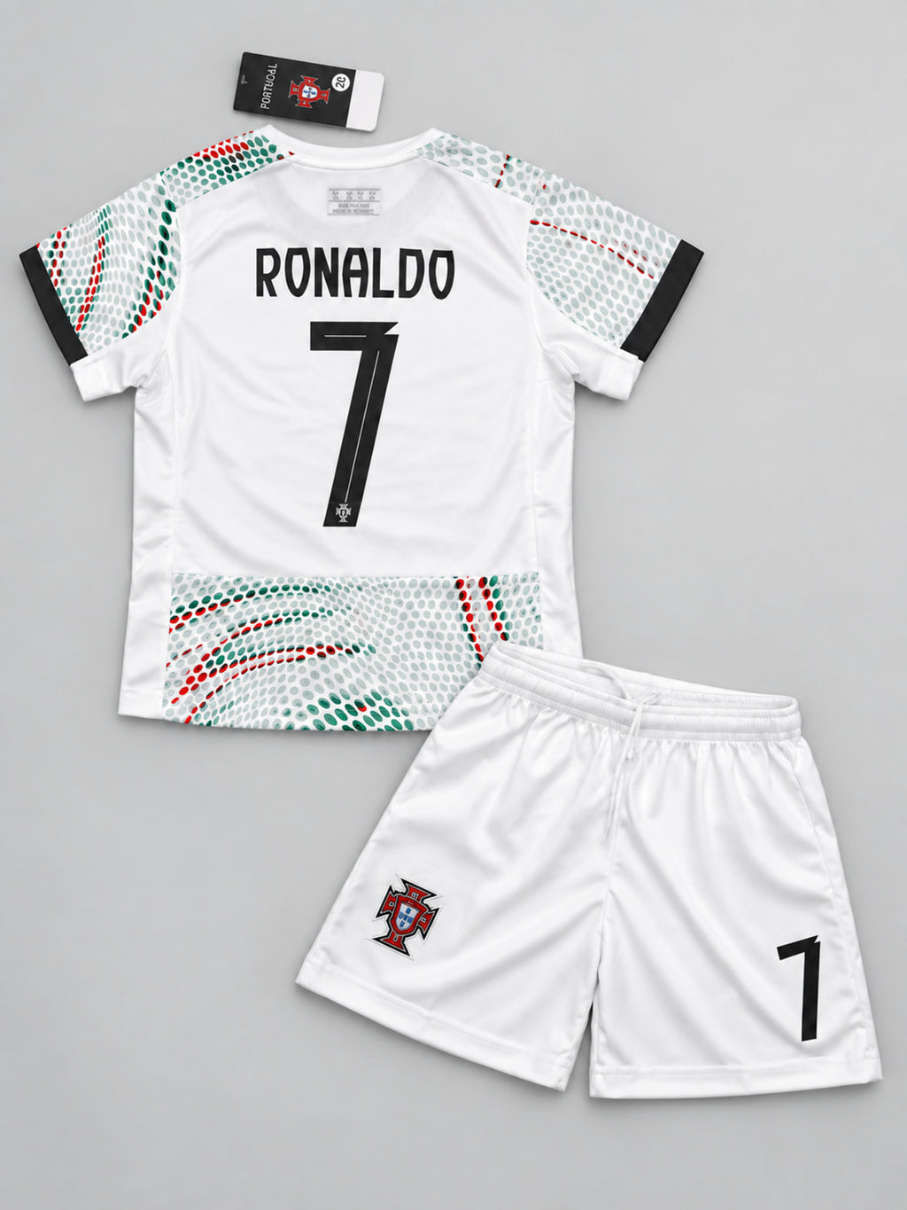 Kids Ronaldo Portugal #7 White Soccer Jersey & Shorts Set Boys Girls