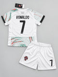 Kids Ronaldo Portugal #7 White Soccer Jersey & Shorts Set Boys Girls