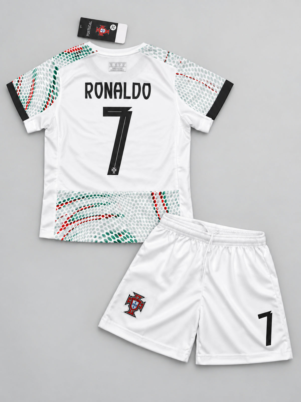 Kids Ronaldo Portugal #7 White Soccer Jersey & Shorts Set Boys Girls