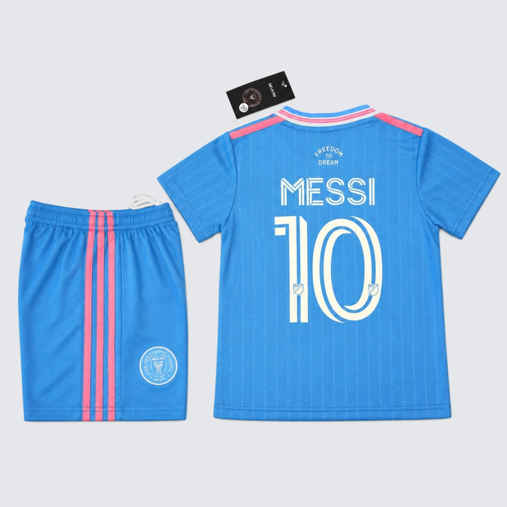 Kids Inter Miami Messi #10 Blue Soccer Youth Jersey & Shorts Set Boys Girls