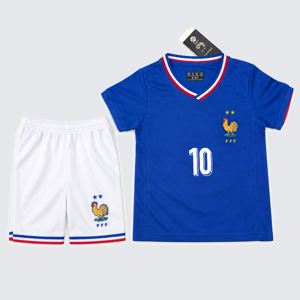 Kids France Mbappe #10 Blue Soccer Jersey & Shorts Set Youth Boys Girls