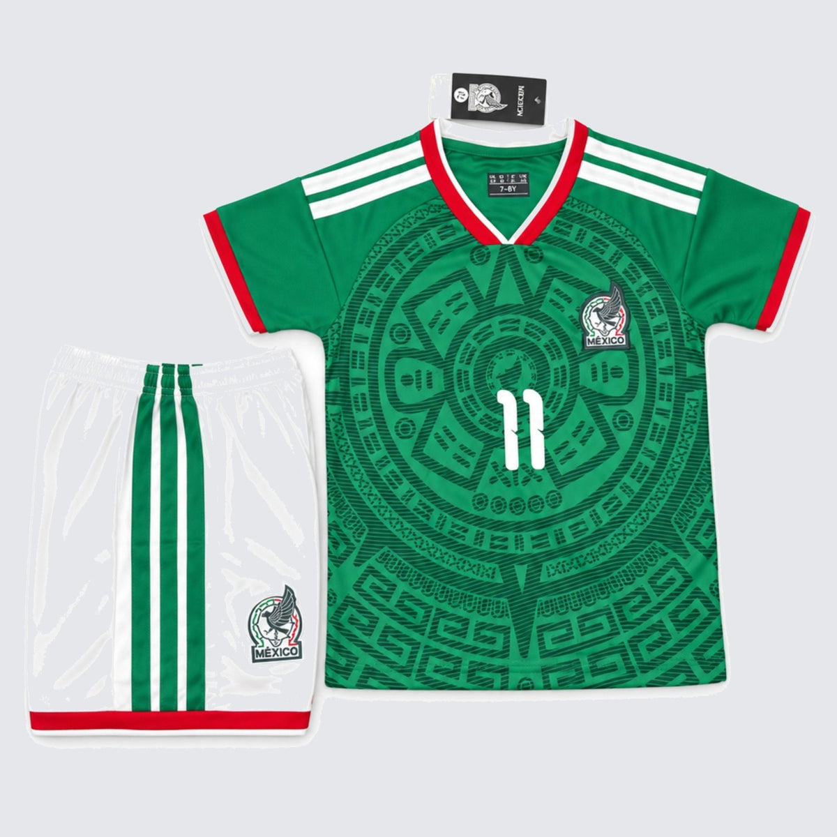 Kids Mexico Santiago Gimenez #11 Green Soccer Jersey & Shorts Set Youth Boys Girls