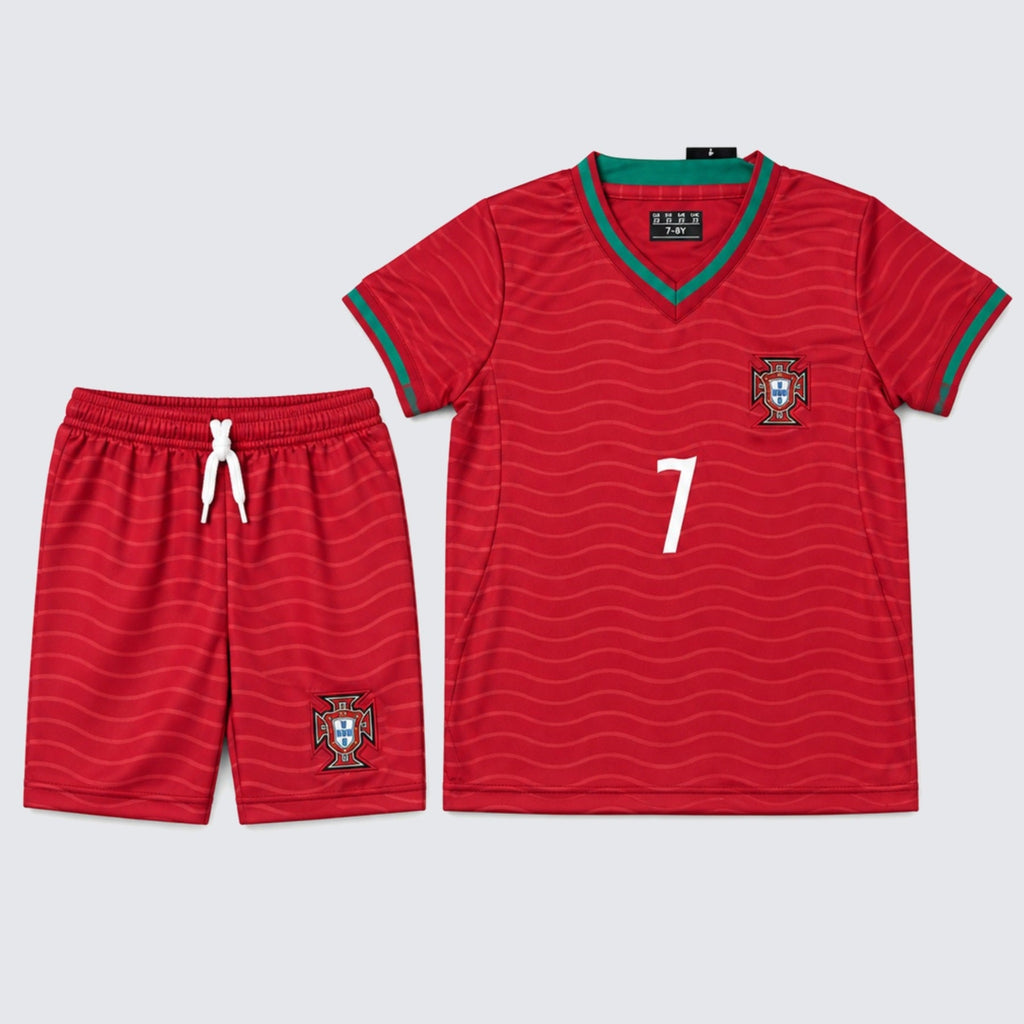 Kids Portugal Ronaldo #7 Red Soccer Jersey & Shorts Set Youth Boys Girls