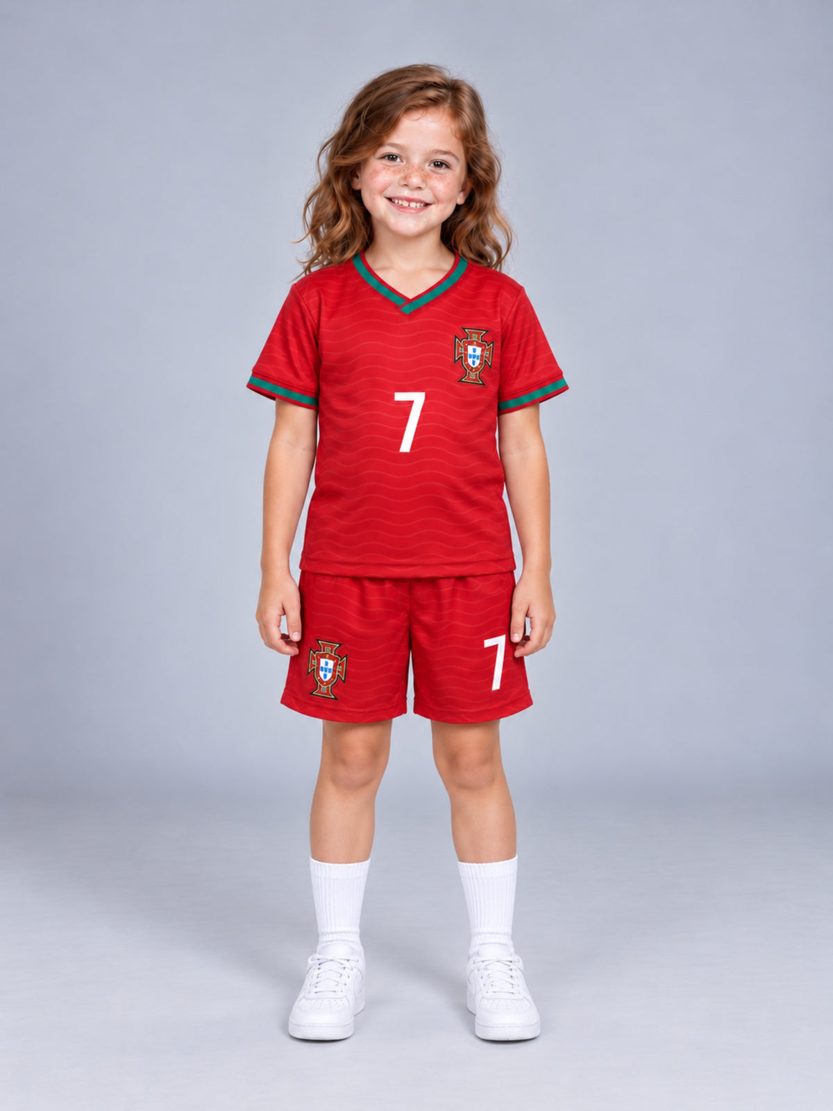 Kids Portugal Ronaldo #7 Red Soccer Jersey & Shorts Set Youth Boys Girls