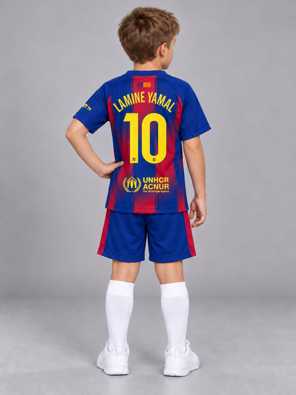 Kids Barcelona Lamine Yamal #10 Soccer Jersey & Shorts Set Blue & Red Youth Boys Girls