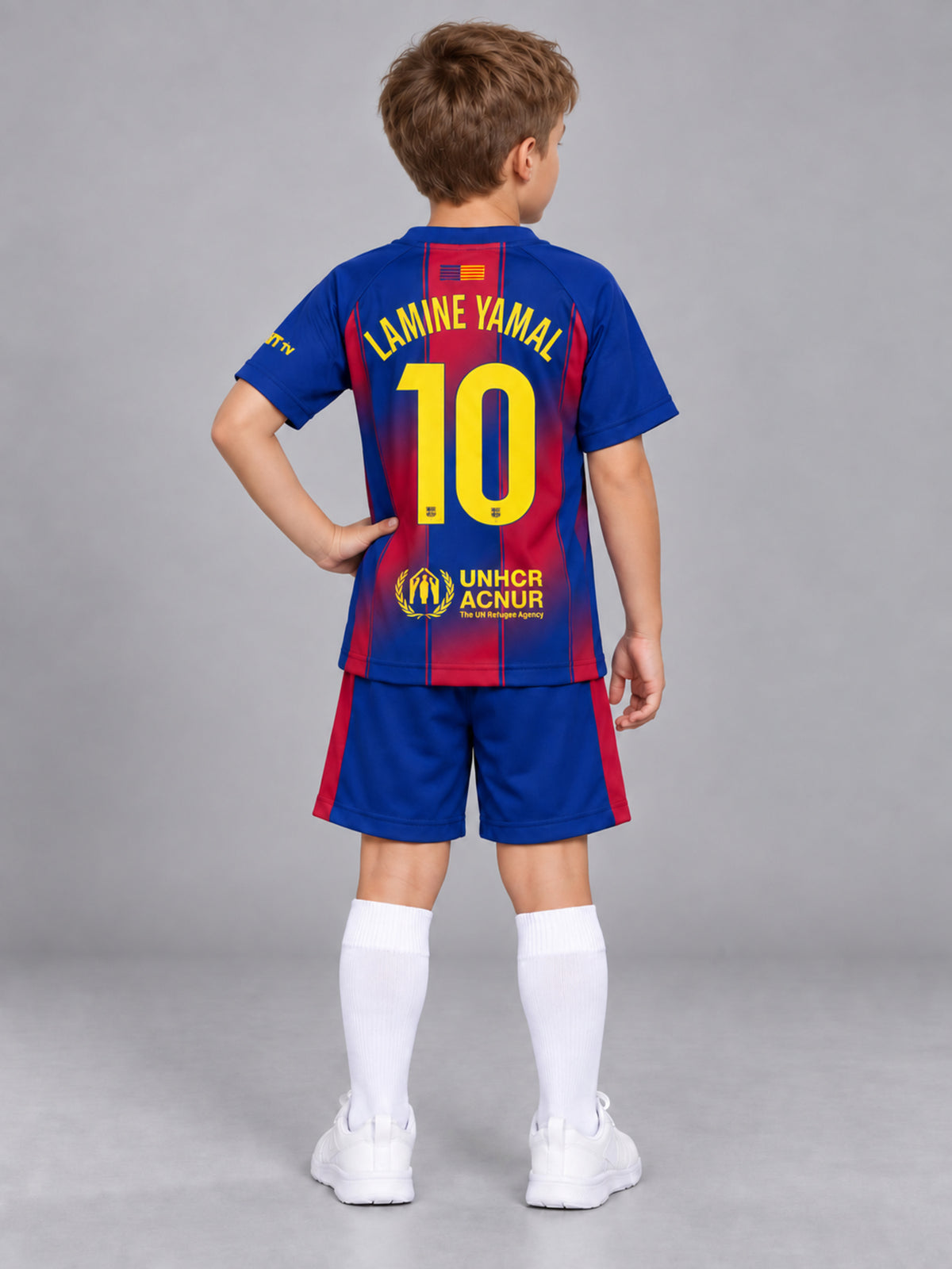 Kids Barcelona Lamine Yamal #10 Soccer Jersey & Shorts Set Blue & Red Youth Boys Girls
