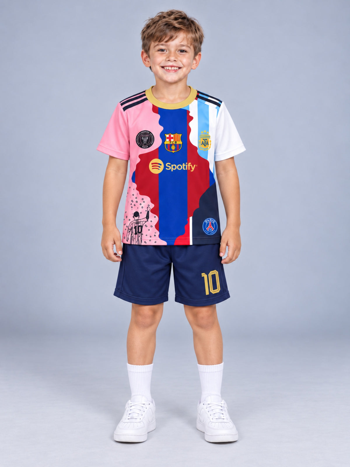Kids Messi #10 PSG Mashup Soccer Jersey & Shorts Set Multicolor Youth Boys Girls